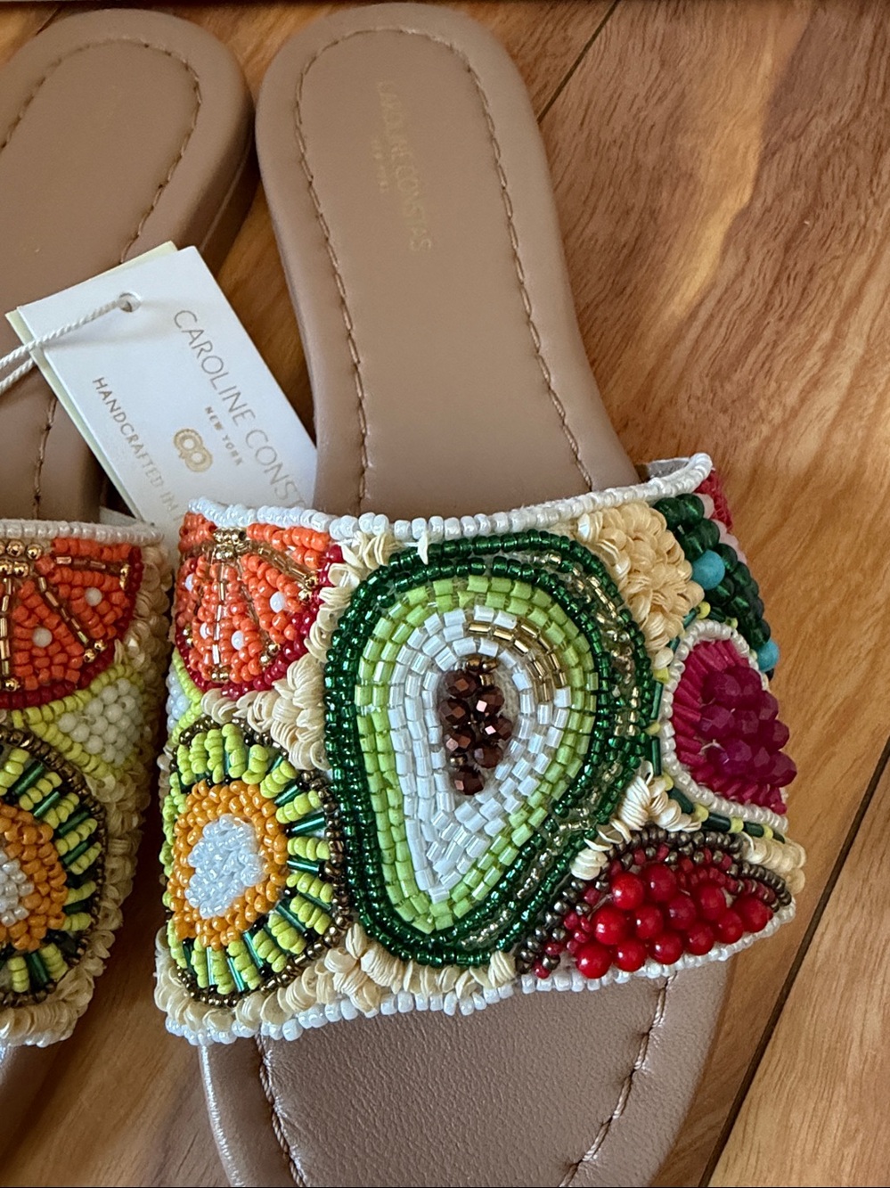 Caroline Constas Beaded Multicolor Slide Sandals - Picture 2 of 5